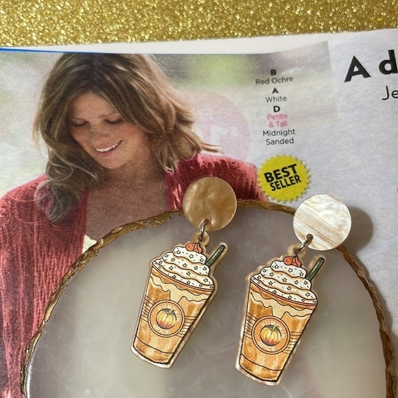 Pumpkin Spice Latte Coffee Drop Statement Earrings - Picture 8 of 11